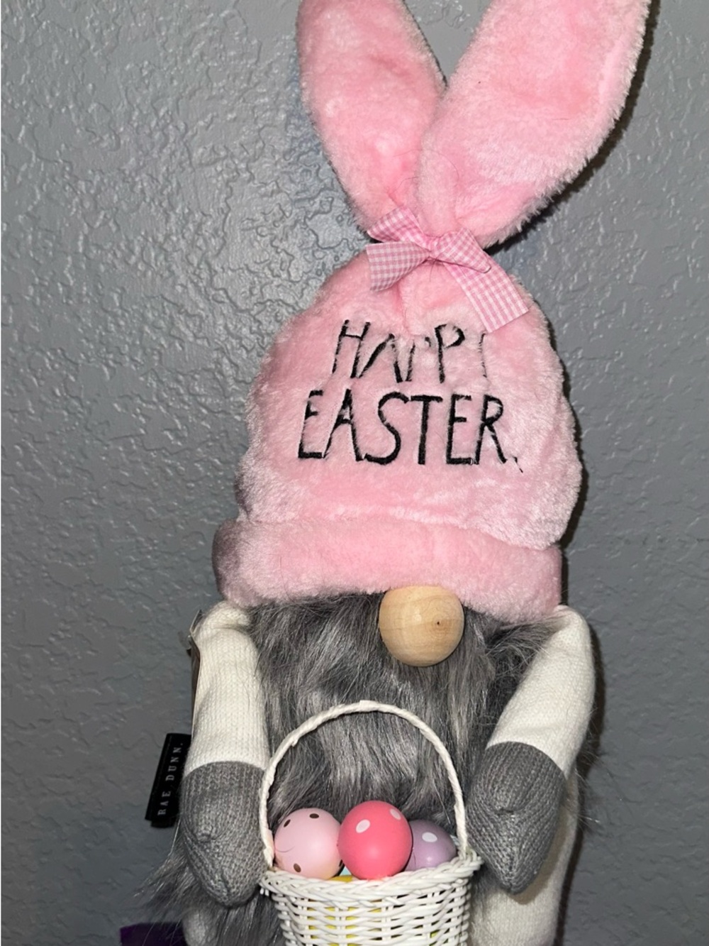 Rae Dunn Easter Gnome Plush with Pink Bunny Hat -